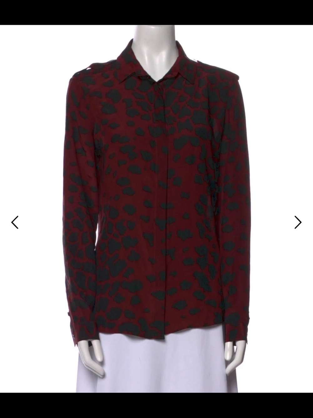 Burberry Maroon and Black Leopard-Print Button Down Blouse